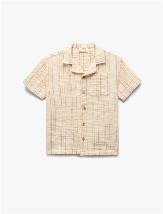 Koton 5Skb60118Tw 0S0 Beyaz Cızgılı Erkek Cocuk Pamuk Dokuma Kısa Kollu Gomlek