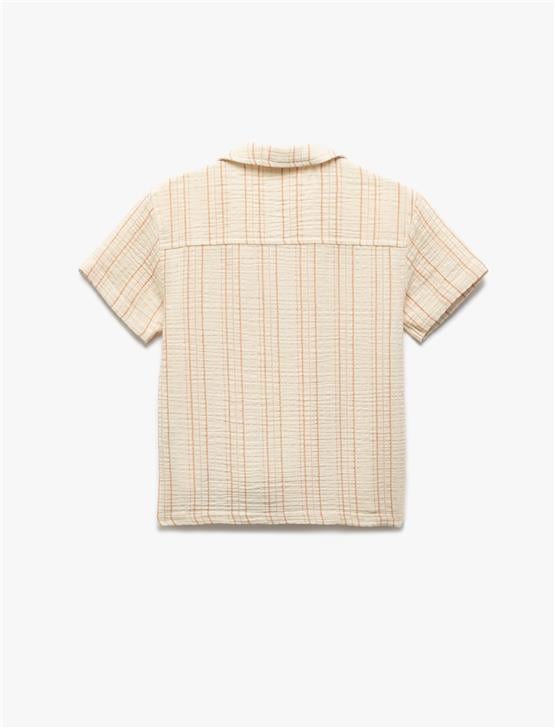 Koton 5Skb60118Tw 0S0 Beyaz Cızgılı Erkek Cocuk Pamuk Dokuma Kısa Kollu Gomlek