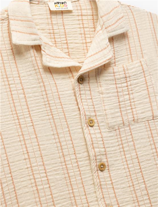 Koton 5Skb60118Tw 0S0 Beyaz Cızgılı Erkek Cocuk Pamuk Dokuma Kısa Kollu Gomlek