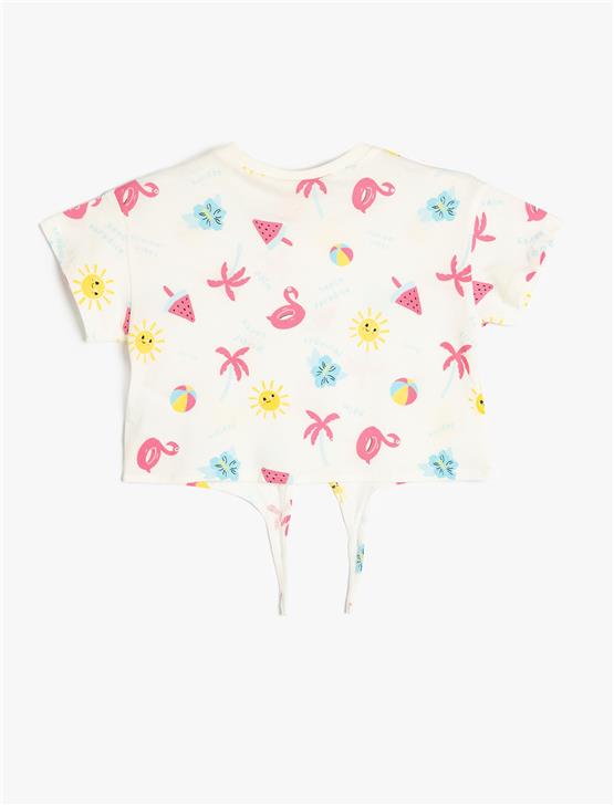Koton 5Smg10033Ak 0D1 Ekru Desenlı Kız Bebek Pamuk Jersey T-Shırt