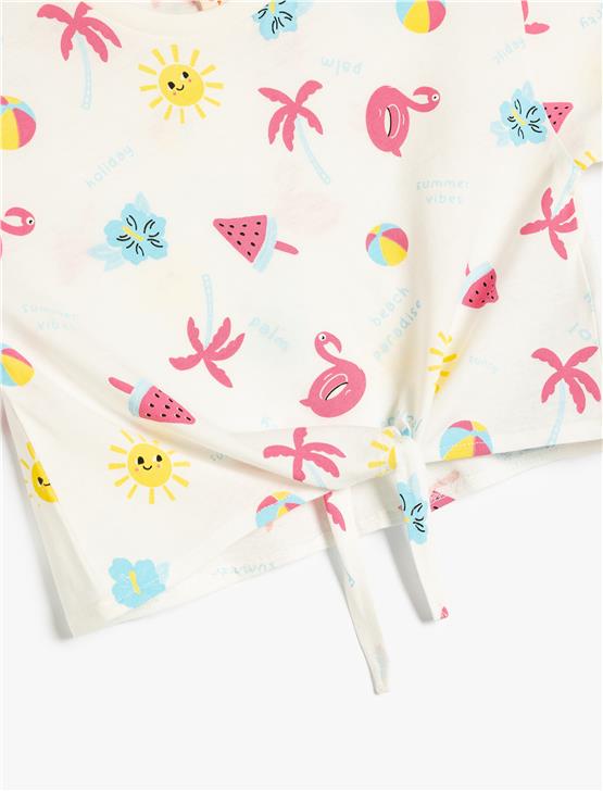 Koton 5Smg10033Ak 0D1 Ekru Desenlı Kız Bebek Pamuk Jersey T-Shırt