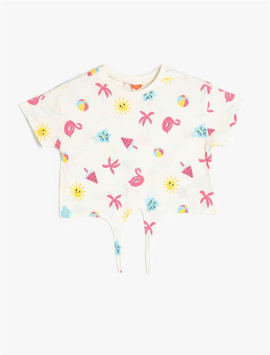 Koton 5Smg10033Ak 0D1 Ekru Desenlı Kız Bebek Pamuk Jersey T-Shırt