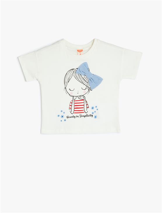 Koton 5Smg10050Ak 010 Ekru Kız Bebek Pamuk Jersey T-Shırt