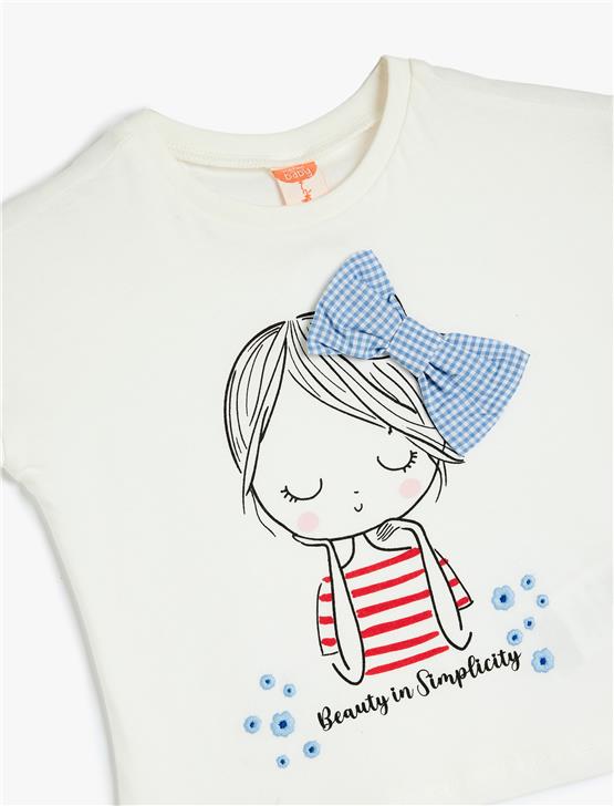 Koton 5Smg10050Ak 010 Ekru Kız Bebek Pamuk Jersey T-Shırt