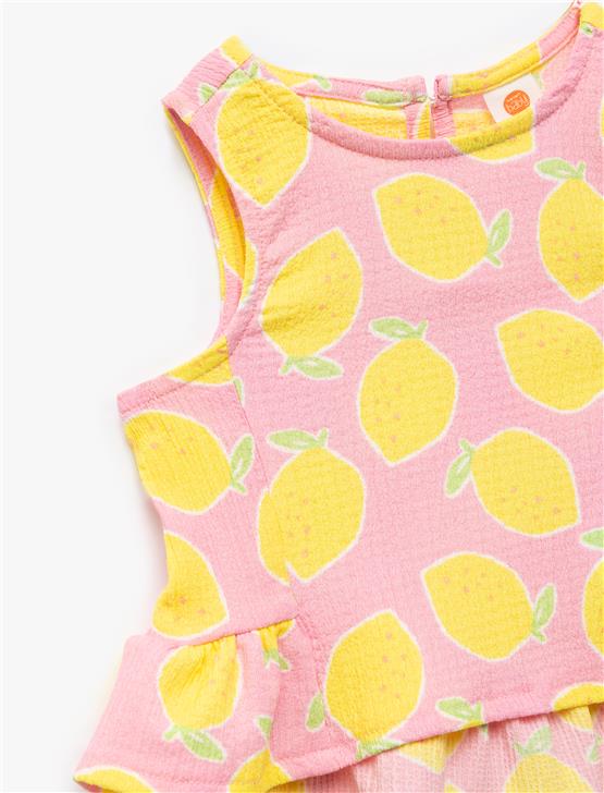 Koton 5Smg30008Ak 2D7 Pembe Desenlı Kız Bebe Elastan Jersey Kolsuz T-Shırt