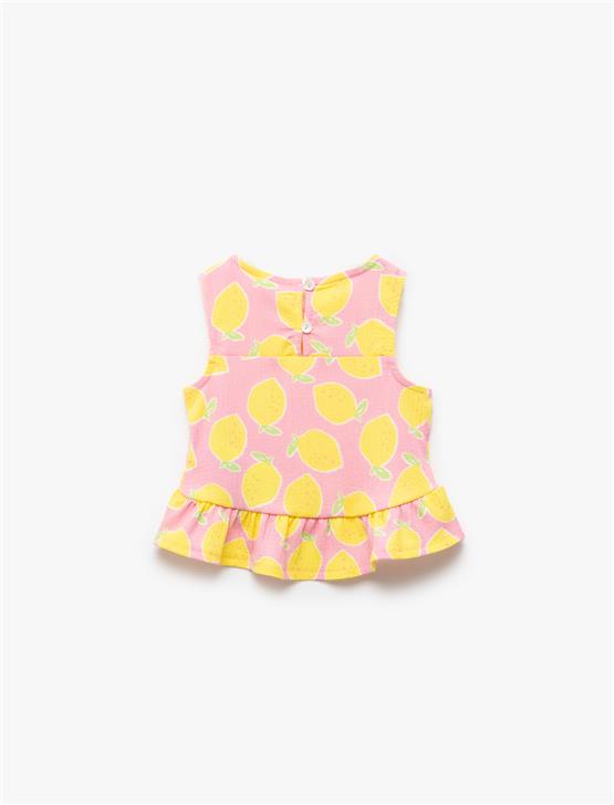 Koton 5Smg30008Ak 2D7 Pembe Desenlı Kız Bebe Elastan Jersey Kolsuz T-Shırt