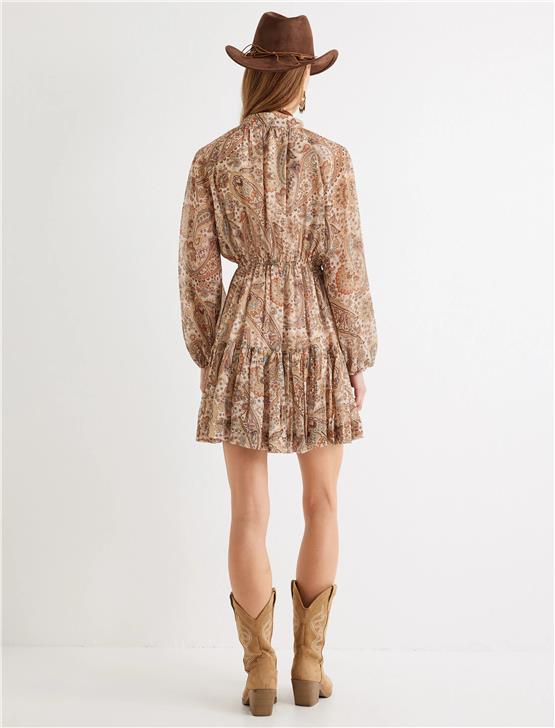 Koton 5Wak80008Ew 5D0 Kahverengi Desenli Kadın Dokuma Elbıse