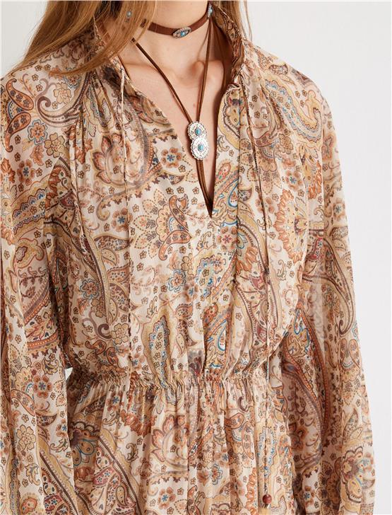 Koton 5Wak80008Ew 5D0 Kahverengi Desenli Kadın Dokuma Elbıse