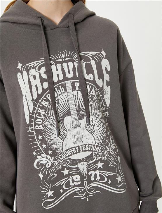 Koton 5Wal10023Ik 931 Antrasit Genç Kız Pamuk Jersey Sweatshirt