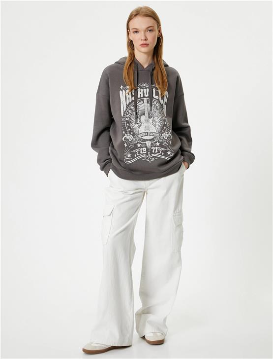 Koton 5Wal10023Ik 931 Antrasit Genç Kız Pamuk Jersey Sweatshirt