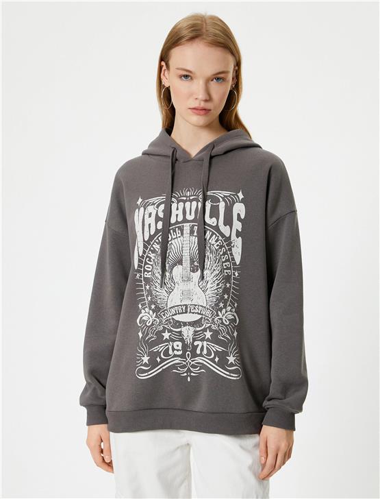 Koton 5Wal10023Ik 931 Antrasit Genç Kız Pamuk Jersey Sweatshirt