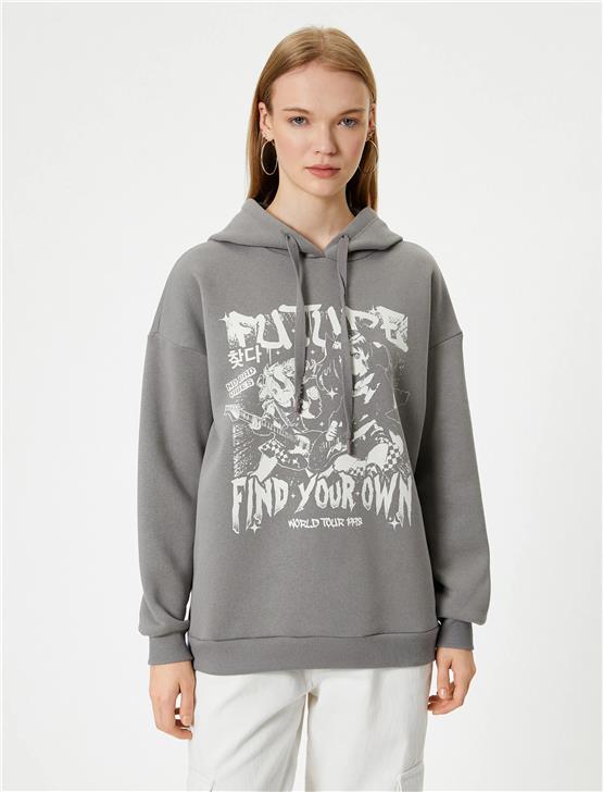 Koton 5Wal10026Ik 931 Antrasit Genç Kız Pamuk Jersey Sweatshirt