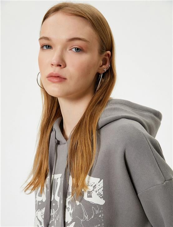 Koton 5Wal10026Ik 931 Antrasit Genç Kız Pamuk Jersey Sweatshirt