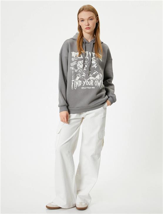 Koton 5Wal10026Ik 931 Antrasit Genç Kız Pamuk Jersey Sweatshirt