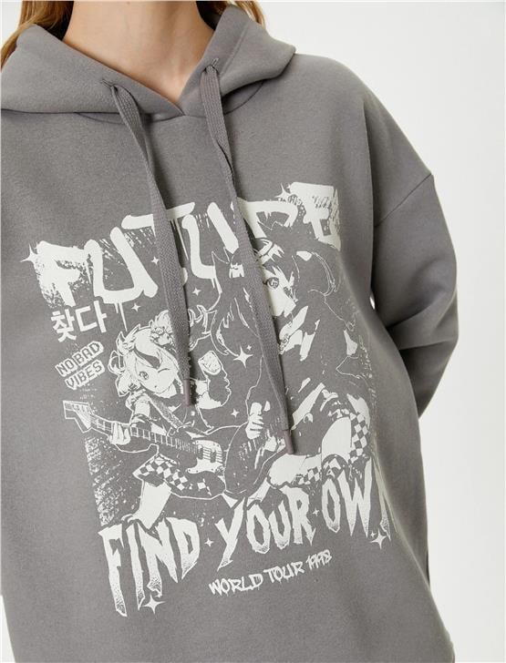 Koton 5Wal10026Ik 931 Antrasit Genç Kız Pamuk Jersey Sweatshirt