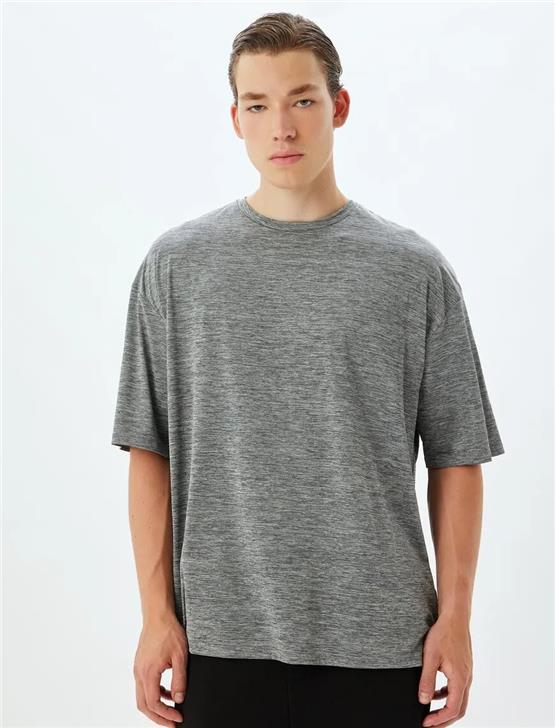 Koton 5Wam10030Nk Grm Grı Melanj Erkek Elastan Outdoor Kısa Kollu Spor T-Shırt