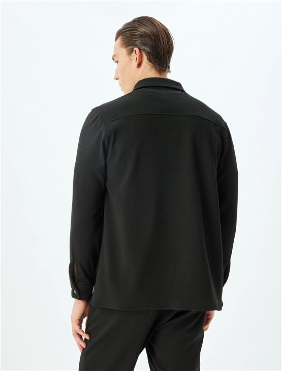 Koton 5Wam50006Hw 999 Sıyah Erkek Elastan Dokuma Gomlek