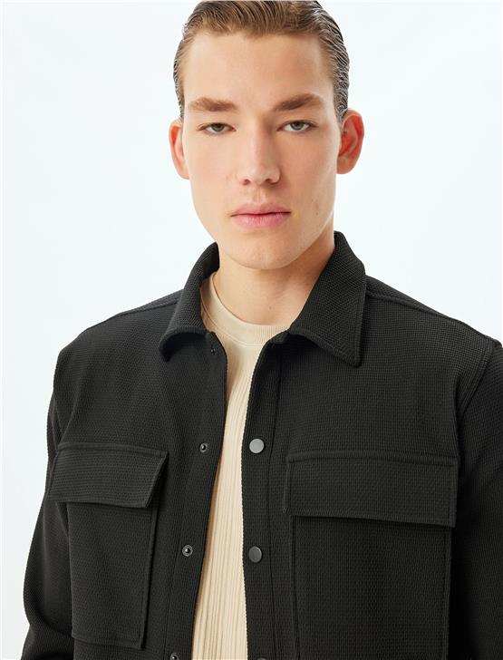 Koton 5Wam50006Hw 999 Sıyah Erkek Elastan Dokuma Gomlek