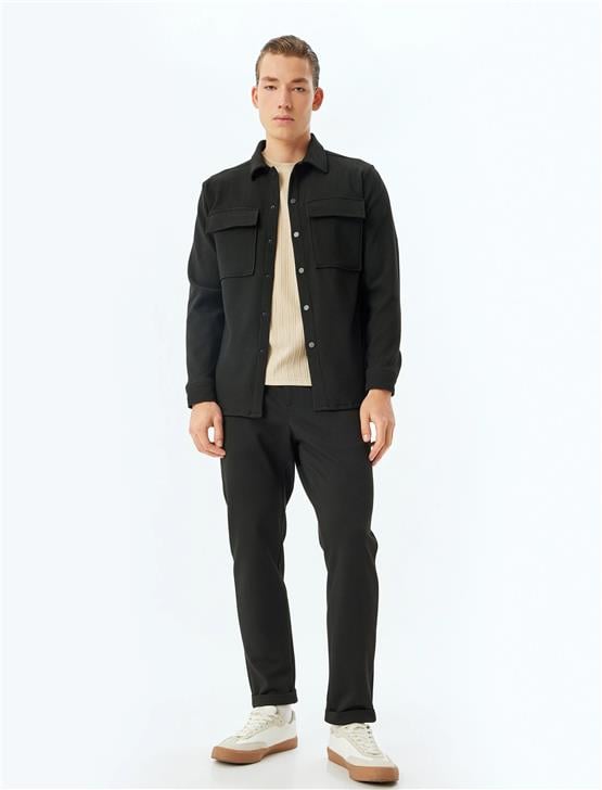 Koton 5Wam50006Hw 999 Sıyah Erkek Elastan Dokuma Gomlek