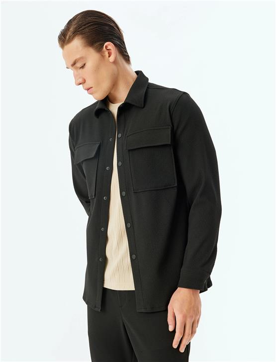 Koton 5Wam50006Hw 999 Sıyah Erkek Elastan Dokuma Gomlek