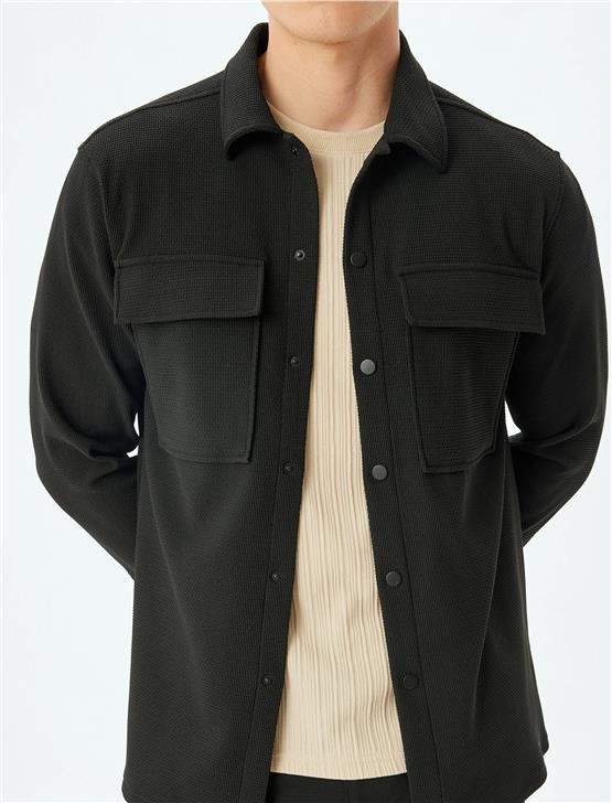 Koton 5Wam50006Hw 999 Sıyah Erkek Elastan Dokuma Gomlek