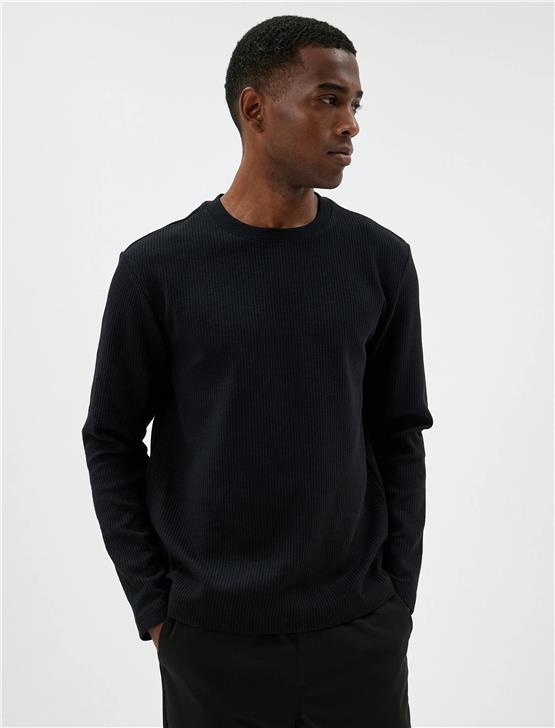 Koton 5Wam70065Mk 999 Sıyah Erkek Pamuk Jersey Sweatshırt