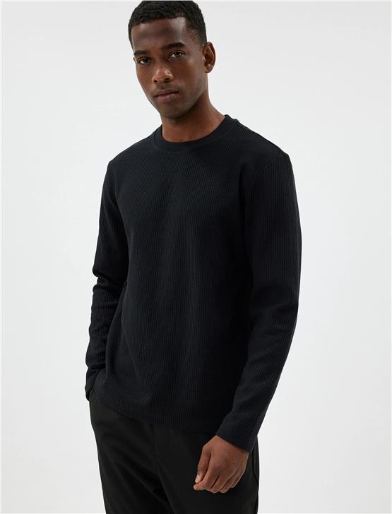 Koton 5Wam70065Mk 999 Sıyah Erkek Pamuk Jersey Sweatshırt