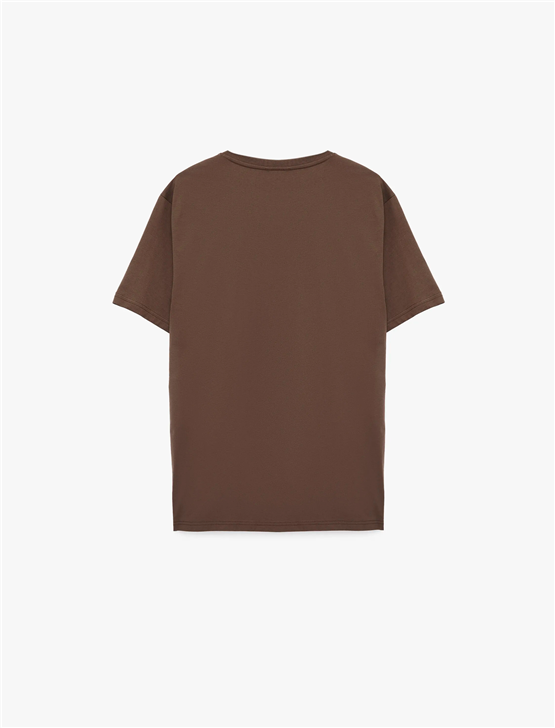 Koton 6Sam10005Mk 545 Kahverengı Erkek Jersey Kısa Kollu Basıc T-Shırt