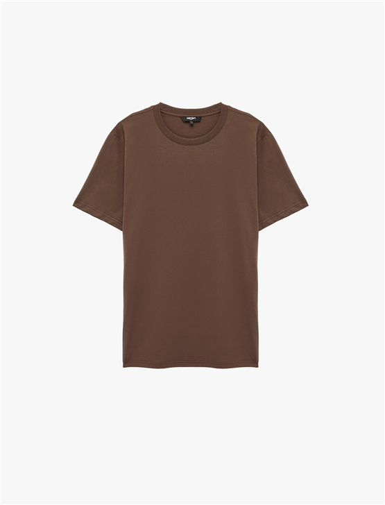 Koton 6Sam10005Mk 545 Kahverengı Erkek Jersey Kısa Kollu Basıc T-Shırt