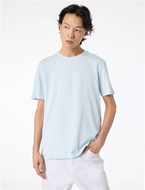 Koton 6Sam10005Mk 624 Mavı Erkek Jersey Kısa Kollu Basıc T-Shırt