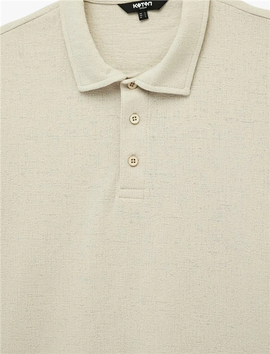 Koton 6Sam10006Mk 057 Bej Erkek Jersey Kısa Kollu Polo T-Shırt