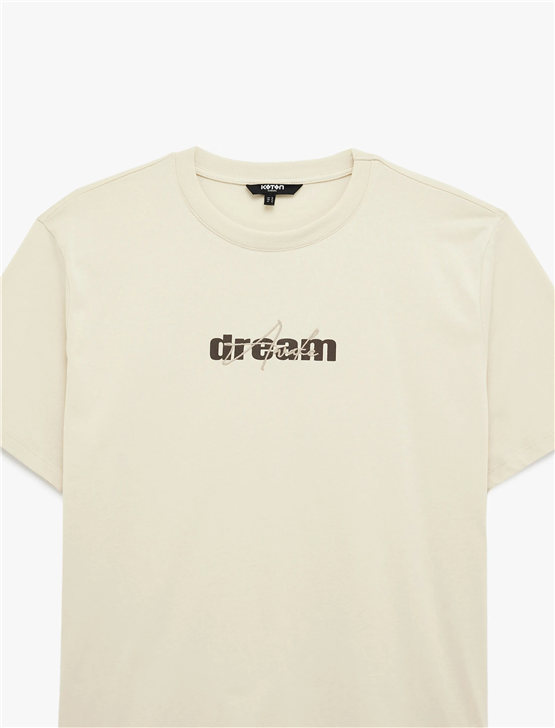 Koton 6Sam10008Mk 050 Bej Erkek Jersey Kısa Kollu T-Shırt