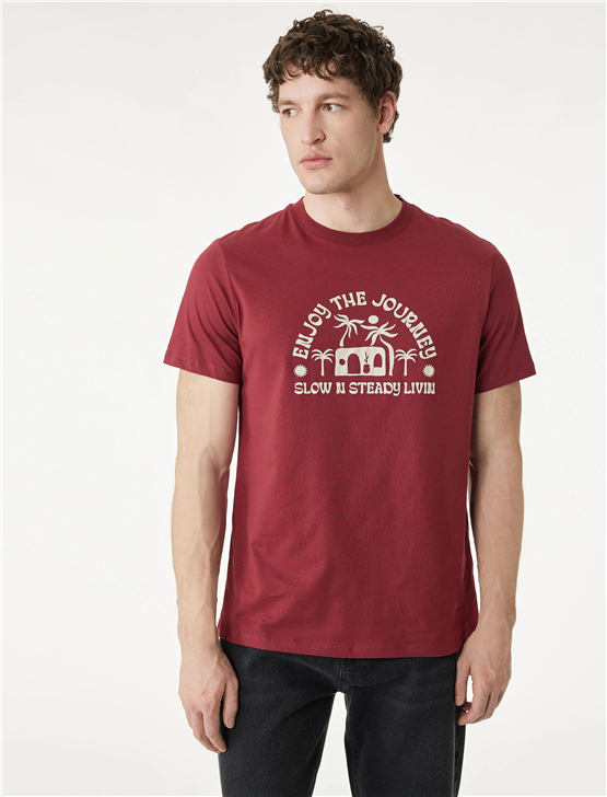 Koton 6Sam10012Mk 461 Bordo Erkek Jersey Kısa Kollu T-Shırt