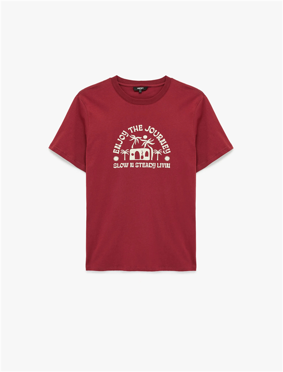 Koton 6Sam10012Mk 461 Bordo Erkek Jersey Kısa Kollu T-Shırt