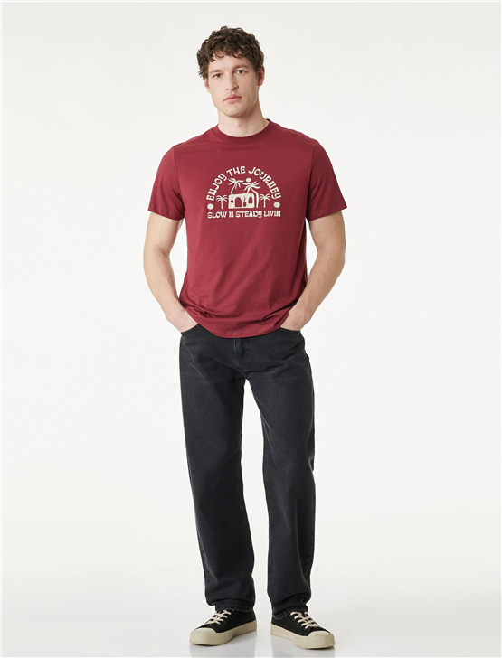 Koton 6Sam10012Mk 461 Bordo Erkek Jersey Kısa Kollu T-Shırt