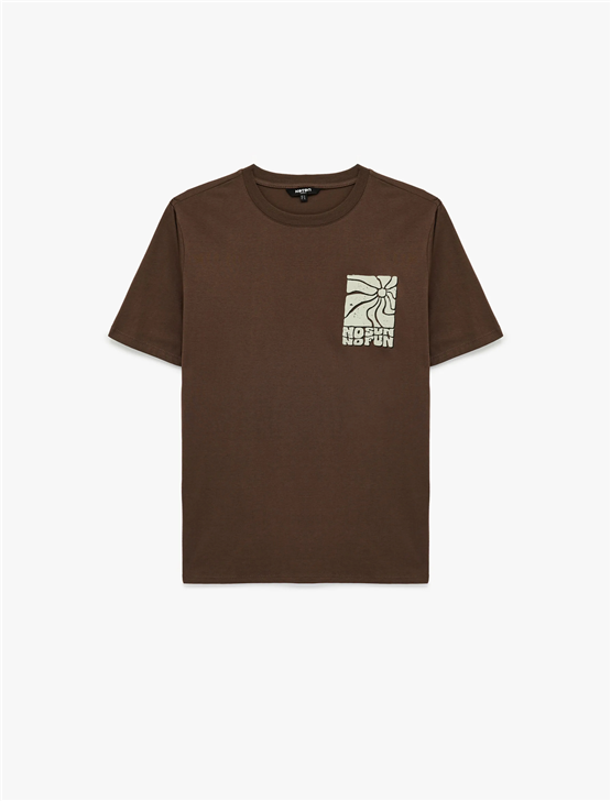 Koton 6Sam10016Mk 545 Kahverengı Erkek Jersey Kısa Kollu T-Shırt