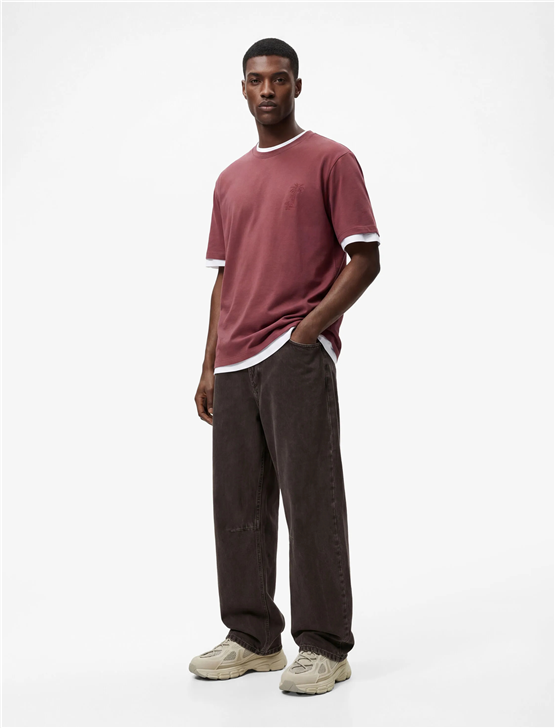 Koton 6Sam10017Mk 252 Pembe Erkek Jersey Kısa Kollu T-Shırt