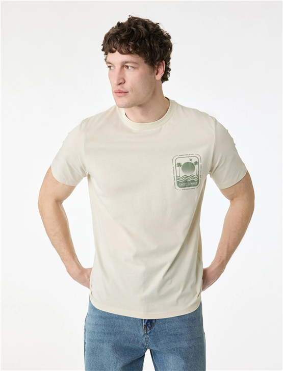 Koton 6Sam10018Mk 010 Ekru Erkek Jersey Kısa Kollu T-Shırt