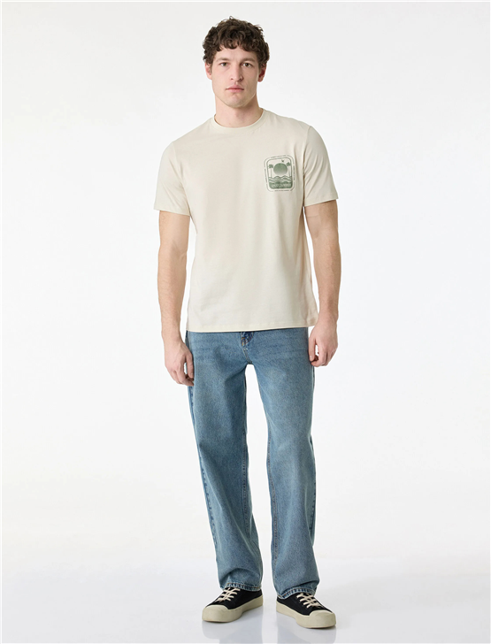 Koton 6Sam10018Mk 010 Ekru Erkek Jersey Kısa Kollu T-Shırt