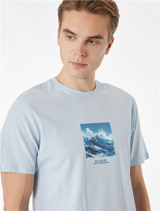 Koton 6Sam10019Mk 624 Mavı Erkek Jersey Kısa Kollu T-Shırt