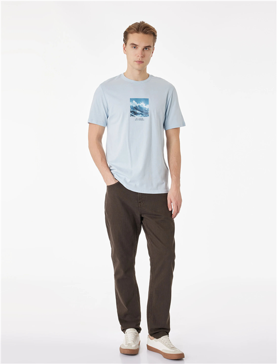 Koton 6Sam10019Mk 624 Mavı Erkek Jersey Kısa Kollu T-Shırt