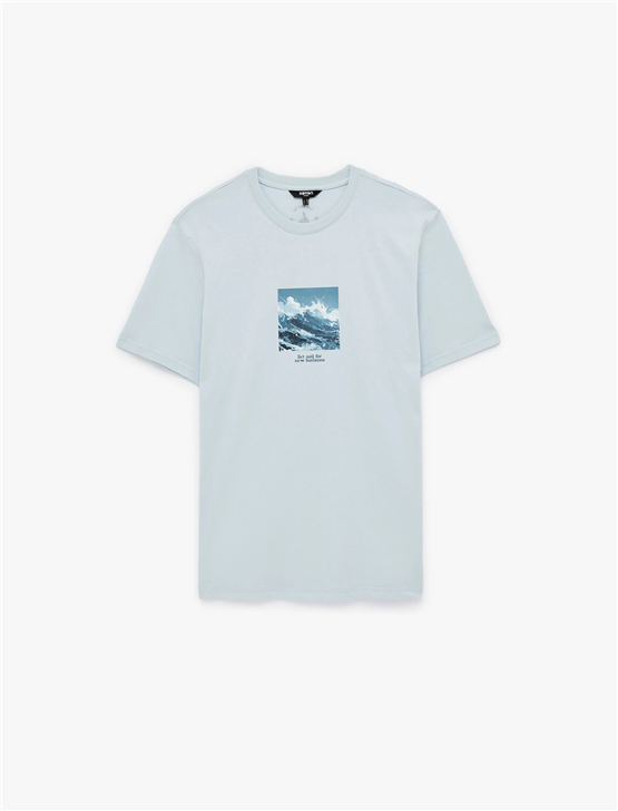 Koton 6Sam10019Mk 624 Mavı Erkek Jersey Kısa Kollu T-Shırt