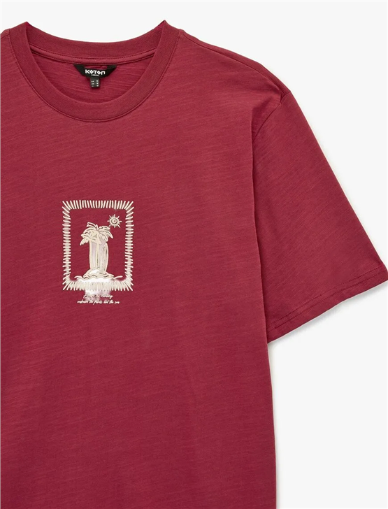 Koton 6SAM10020MK 457 Bordo Erkek Jersey Kısa Kollu T-Shırt
