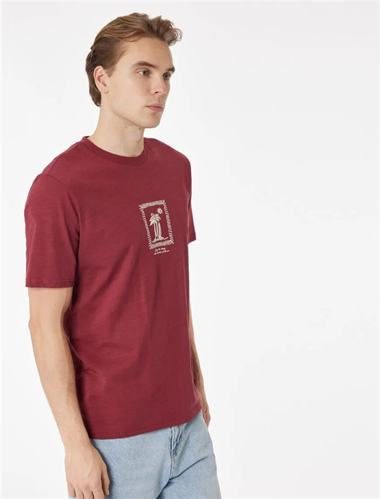 Koton 6SAM10020MK 457 Bordo Erkek Jersey Kısa Kollu T-Shırt