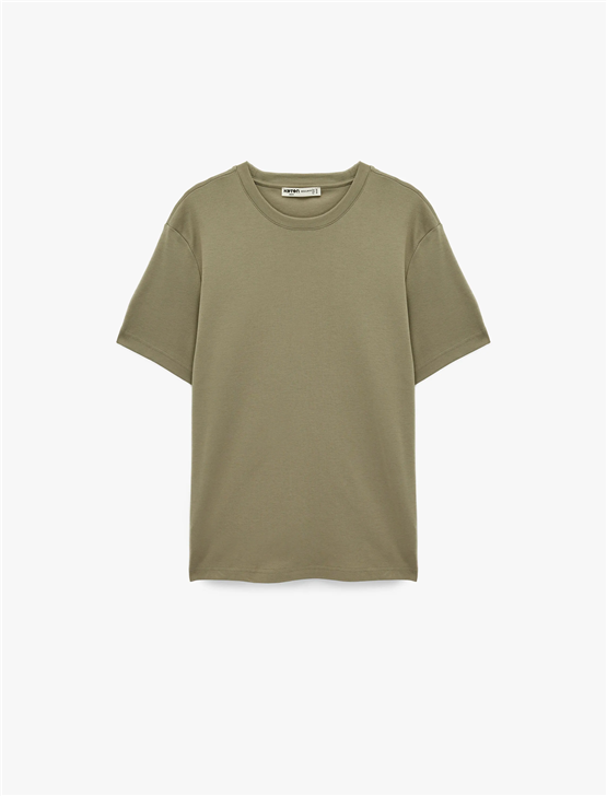 Koton 6Sam10021Mk 871 Hakı Erkek Jersey Kısa Kollu Basıc T-Shırt