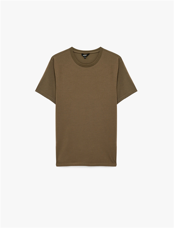 Koton 6Sam10034Mk 532 Kahverengı Erkek Jersey Kısa Kollu Basıc T-Shırt