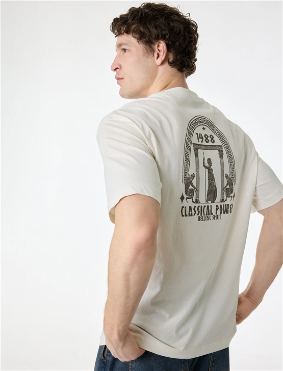 Koton 6Sam10056Mk 057 Bej Erkek Jersey Kısa Kollu T-Shırt