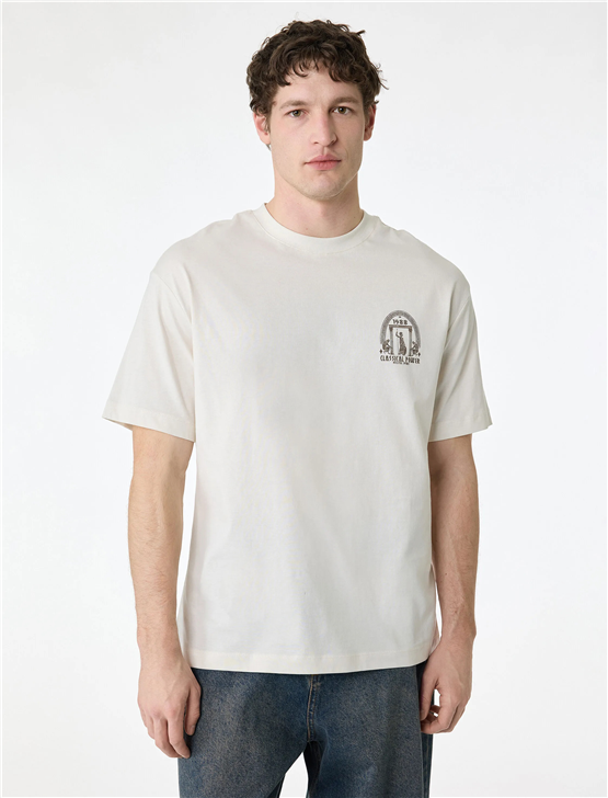 Koton 6Sam10056Mk 057 Bej Erkek Jersey Kısa Kollu T-Shırt