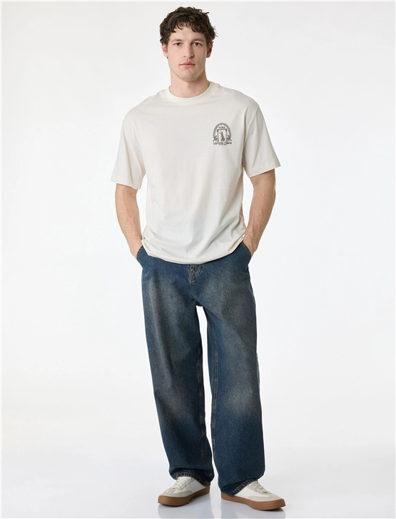 Koton 6Sam10056Mk 057 Bej Erkek Jersey Kısa Kollu T-Shırt