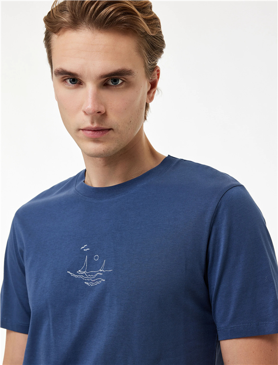 Koton 6Sam10058Mk 624 Mavı Erkek Jersey Kısa Kollu T-Shırt